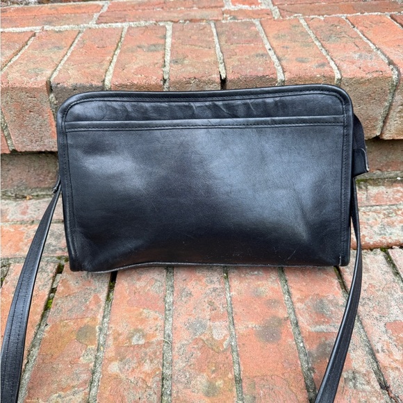 Vintage 90s Black Real Leather Shoulder Handbag Swagger Bag - Picture 11 of 12